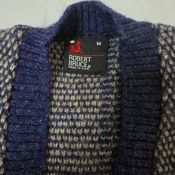 Vintage Robert Bruce Blue and Cream Sweater Vest Size Medium Wool Knit Blend - Picture 6 of 9